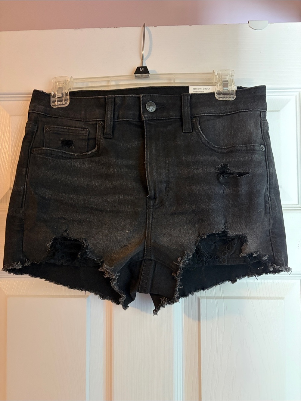 American Eagle Outfitters Black Distressed Denim Jean Shorts